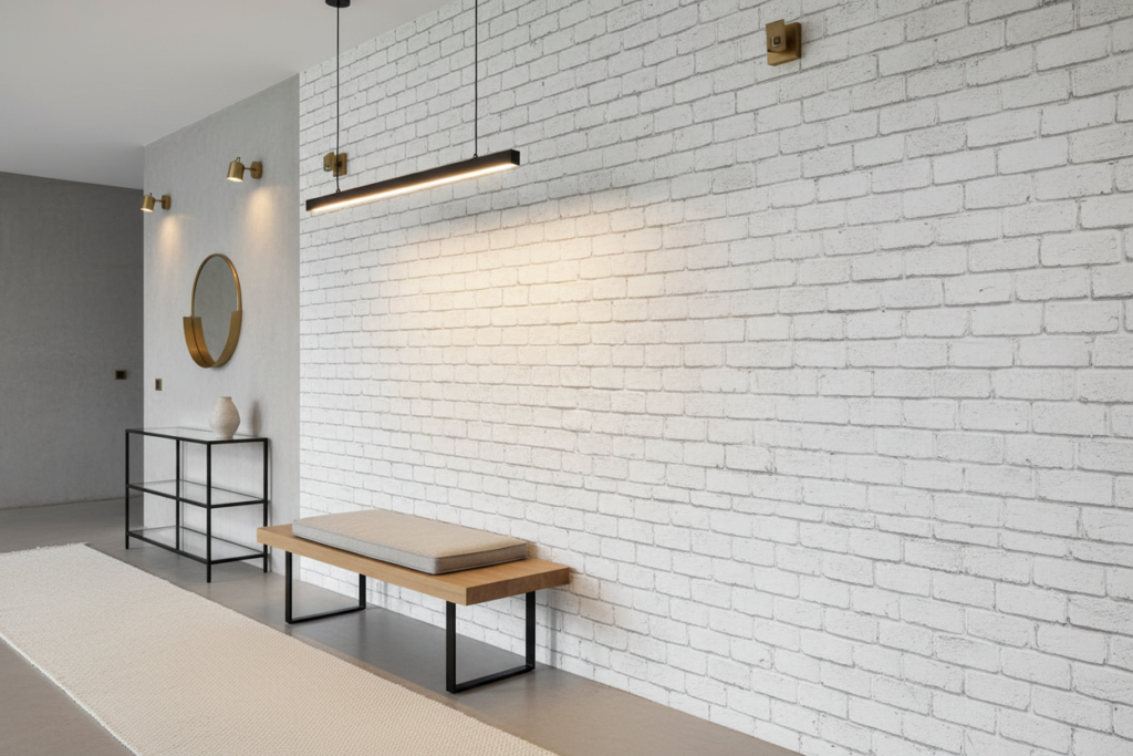 Papier Peint Briques Blanches Effet Mur Industriel Vintage - Couloir