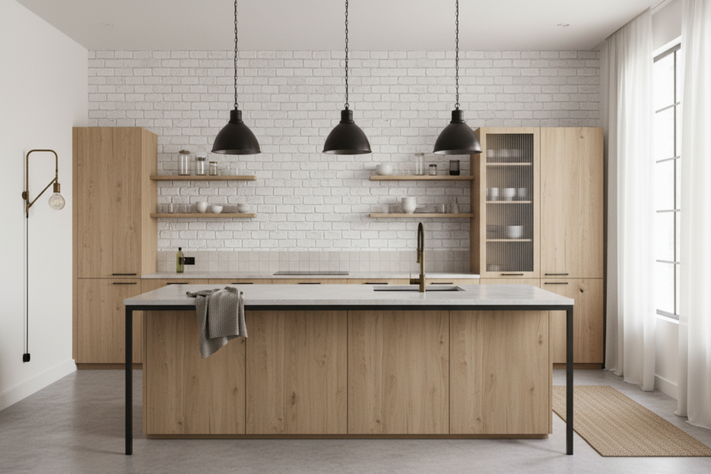 Papier Peint Briques Blanches Effet Mur Industriel Vintage - Cuisine