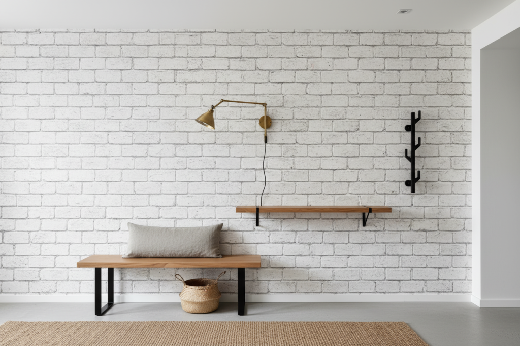 Papier Peint Briques Blanches Effet Mur Industriel Vintage - Entrée