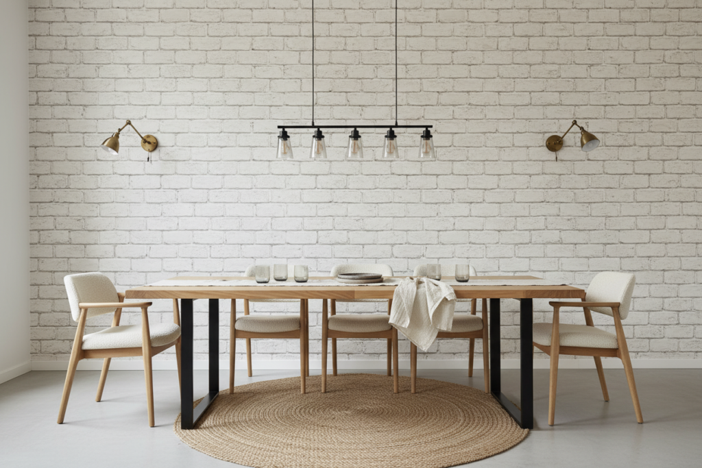 Papier Peint Briques Blanches Effet Mur Industriel Vintage - Salle à manger