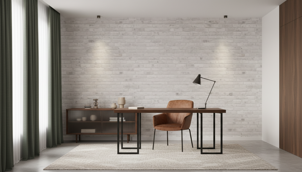 Papier Peint Briques Blanches Vieillies Style Industriel Moderne - Bureau