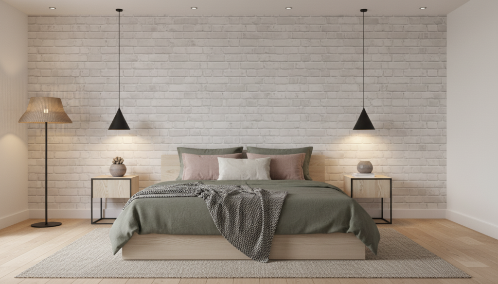 Papier Peint Briques Blanches Vieillies Style Industriel Moderne - Chambre adulte