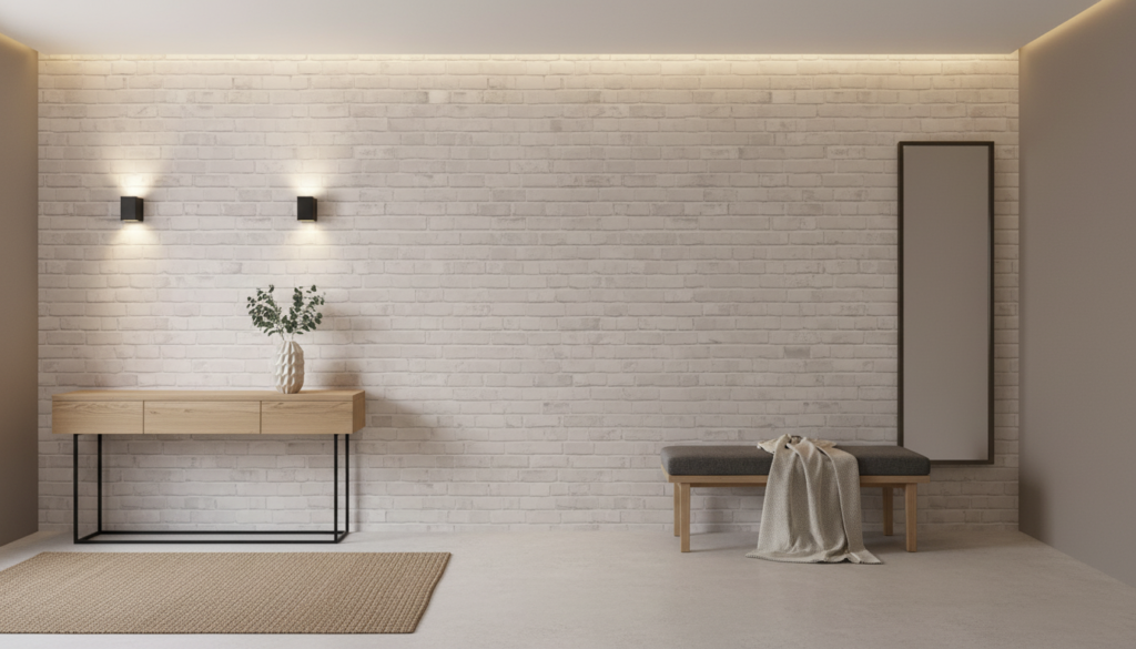 Papier Peint Briques Blanches Vieillies Style Industriel Moderne - Entrée