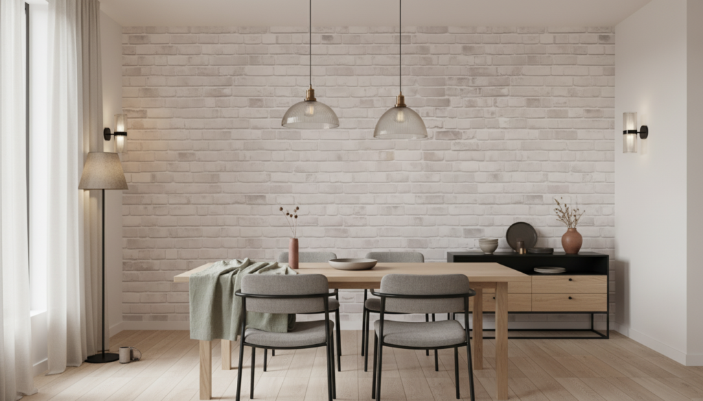 Papier Peint Briques Blanches Vieillies Style Industriel Moderne - Salle à manger