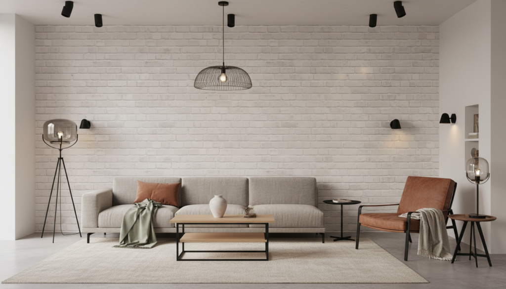 Papier Peint Briques Blanches Vieillies Style Industriel Moderne - Salon / Séjour