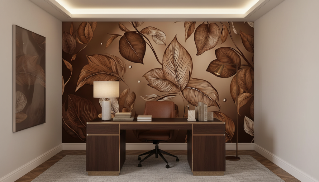 Papier peint élégant feuilles dorées tons chaleureux automne luxueux - Bureau