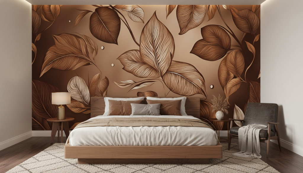 Papier peint élégant feuilles dorées tons chaleureux automne luxueux - Chambre adulte