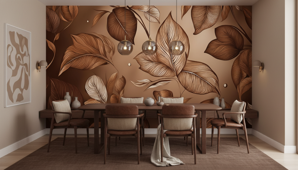 Papier peint élégant feuilles dorées tons chaleureux automne luxueux - Salle à manger