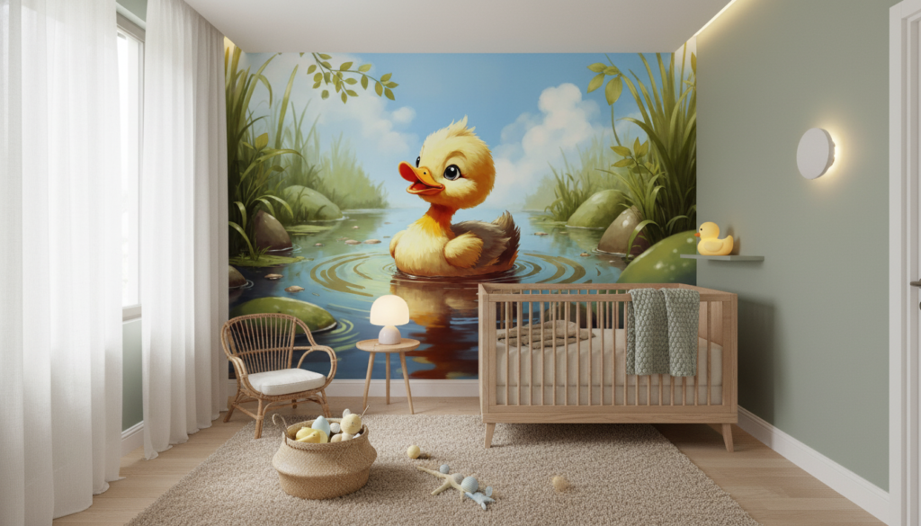 Papier Peint Caneton Adorable dans son Étang Naturel - Chambre bébé