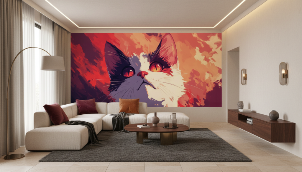 Papier peint chat artistique aux yeux flamboyants style anime moderne - Salon / Séjour