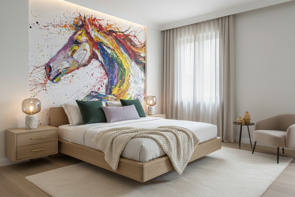 Papier peint cheval artistique explosion de couleurs vibrantes - Chambre adulte