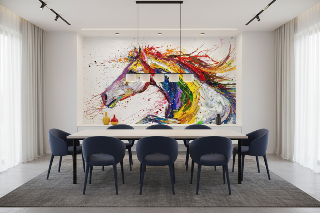 Papier peint cheval artistique explosion de couleurs vibrantes - Salle à manger