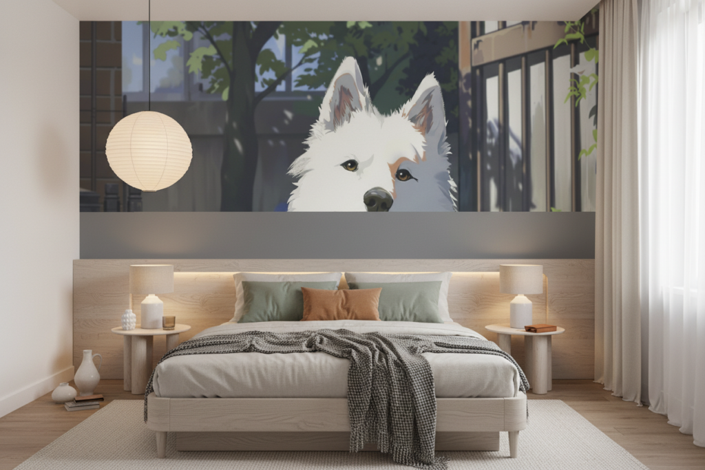 Papier Peint Chien Blanc Style Anime Urbain Moderne - Chambre adulte