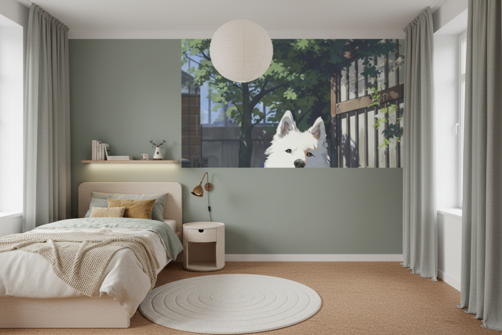 Papier Peint Chien Blanc Style Anime Urbain Moderne - Chambre enfant
