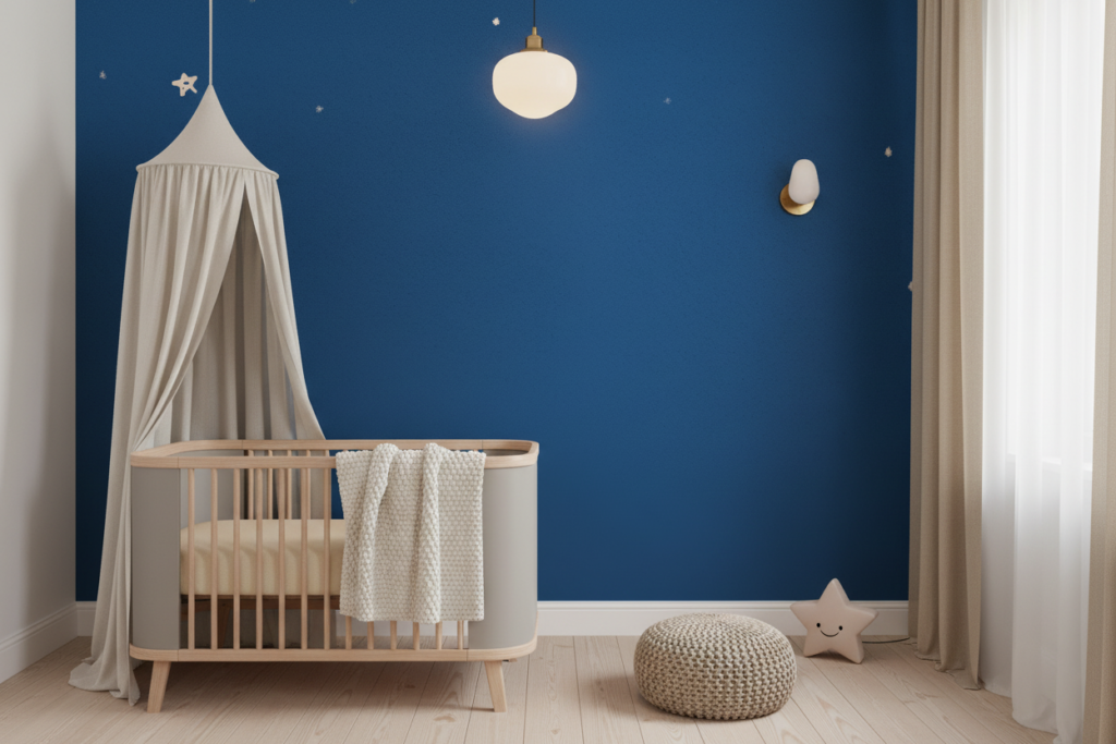Papier Peint Ciel Étoilé Bleu Nuit Ambiance Féerique - Chambre bébé