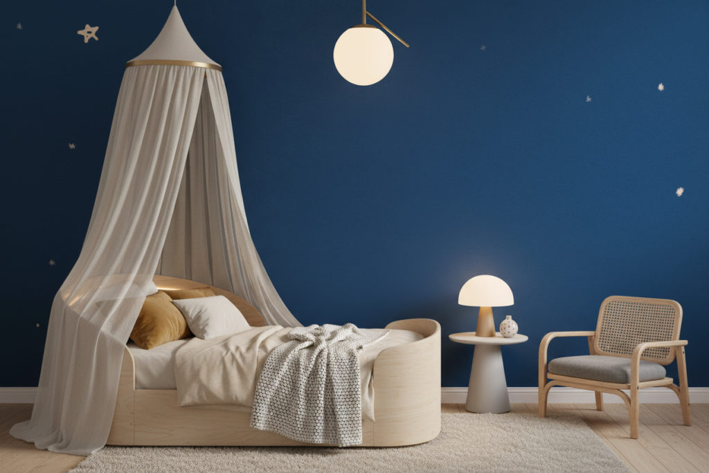 Papier Peint Ciel Étoilé Bleu Nuit Ambiance Féerique - Chambre enfant