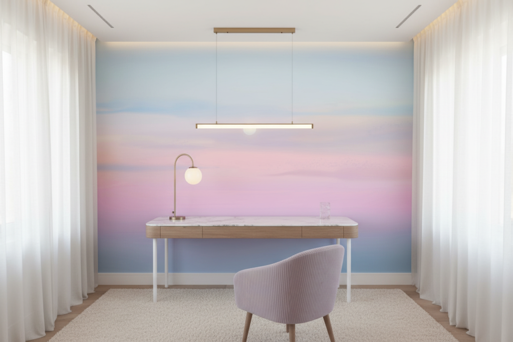 Papier Peint Ciel Pastel Nuages Roses et Bleus Dégradé - Bureau