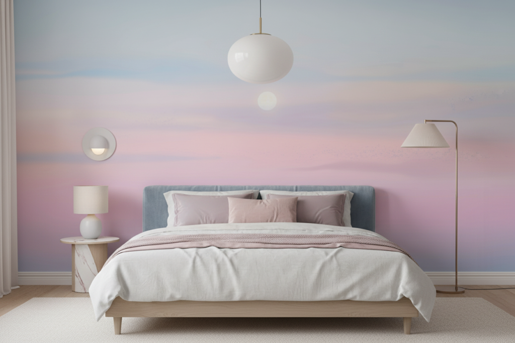 Papier Peint Ciel Pastel Nuages Roses et Bleus Dégradé - Chambre adulte