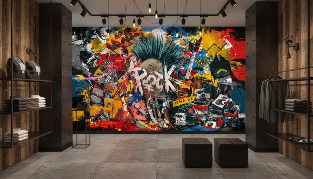 Papier peint collage punk rock explosion de couleurs urbaines - Boutique