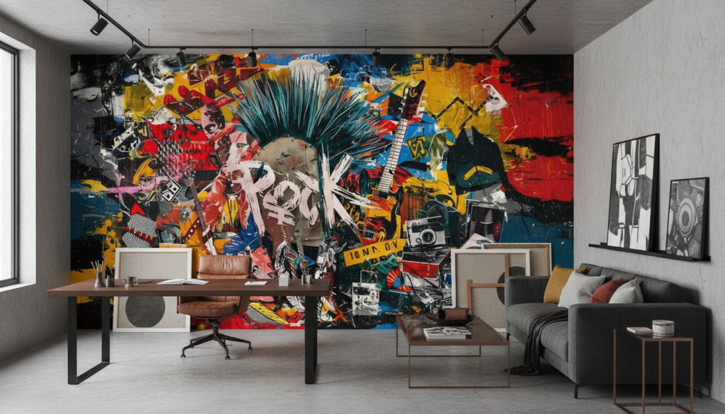 Papier peint collage punk rock explosion de couleurs urbaines - Bureau
