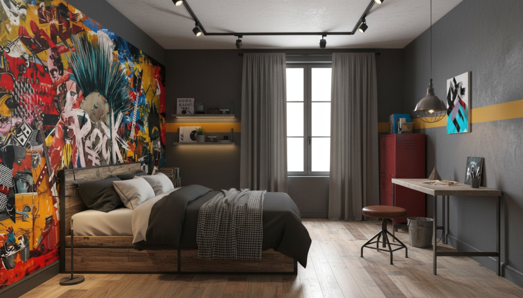 Papier peint collage punk rock explosion de couleurs urbaines - Chambre ado