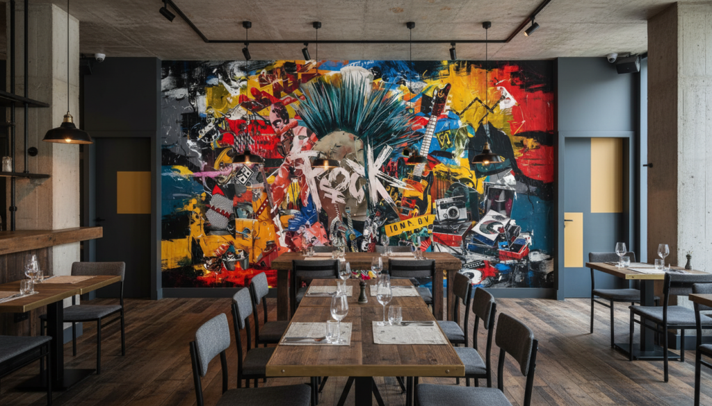 Papier peint collage punk rock explosion de couleurs urbaines - Restaurant