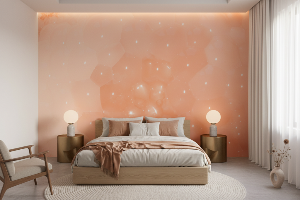 Papier Peint Constellation Étoilée sur Fond Pêche Dégradé Cosmique - Chambre adulte