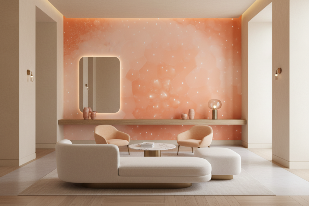 Papier Peint Constellation Étoilée sur Fond Pêche Dégradé Cosmique - Hôtel