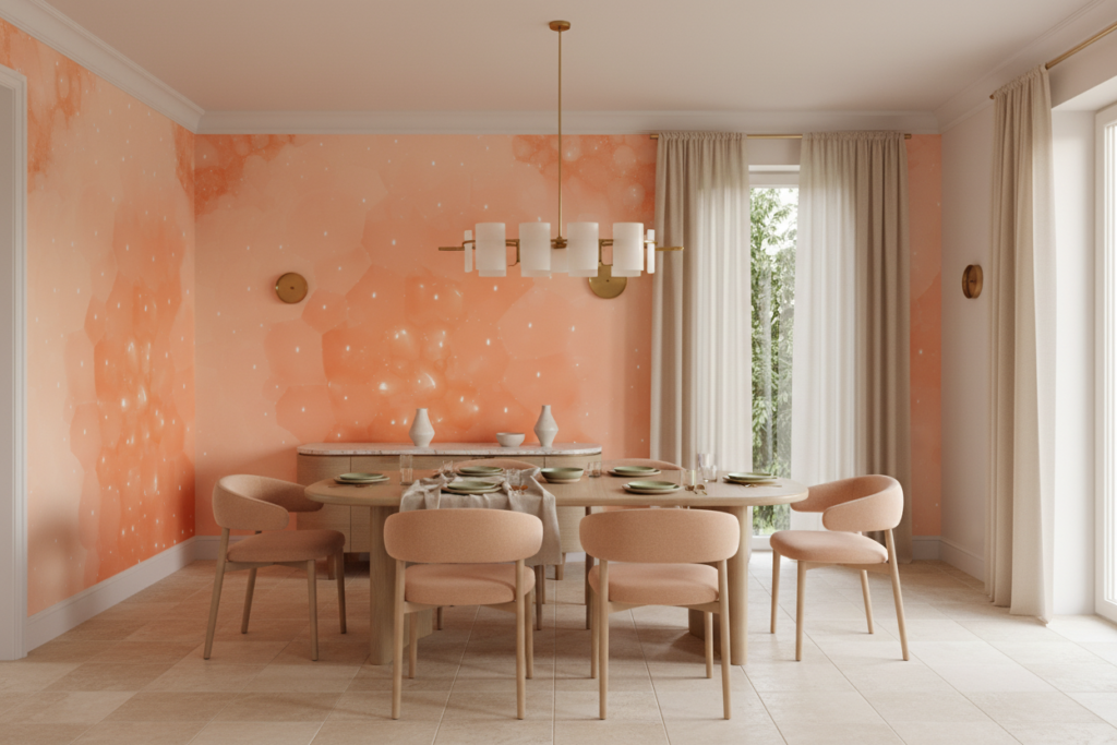 Papier Peint Constellation Étoilée sur Fond Pêche Dégradé Cosmique - Salle à manger