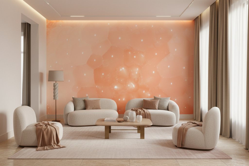 Papier Peint Constellation Étoilée sur Fond Pêche Dégradé Cosmique - Salon / Séjour