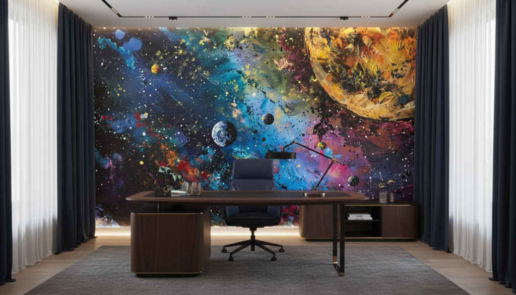 Papier Peint Cosmique Abstrait aux Couleurs Éclatantes et Planètes - Bureau