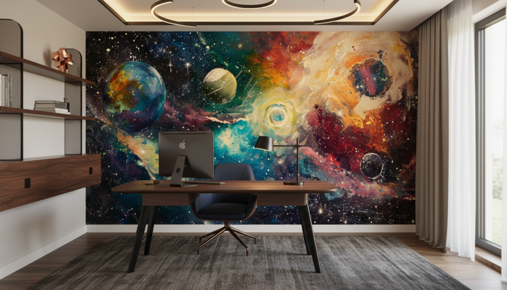 Papier Peint Cosmos Abstrait Galaxie Étoilée Multicolore Espace - Bureau