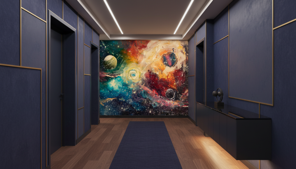 Papier Peint Cosmos Abstrait Galaxie Étoilée Multicolore Espace - Couloir