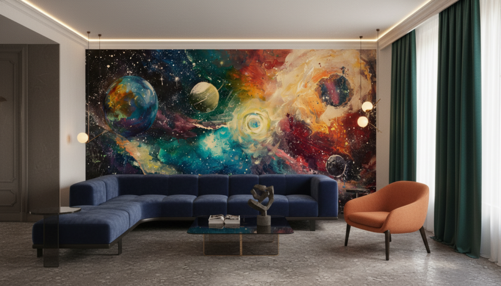 Papier Peint Cosmos Abstrait Galaxie Étoilée Multicolore Espace - Salon / Séjour