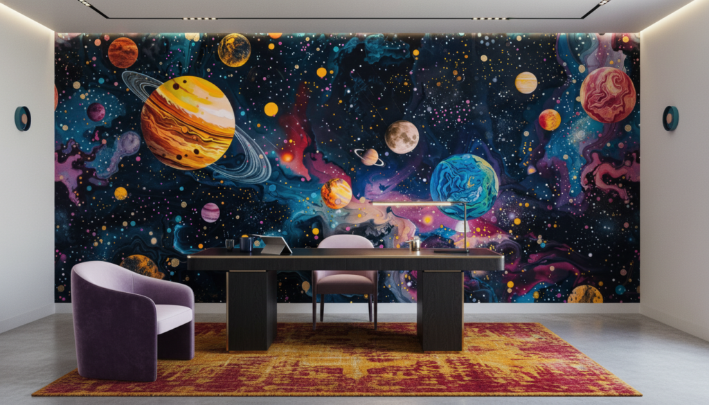 Papier peint cosmos fantastique avec planètes colorées et galaxies mystérieuses - Bureau