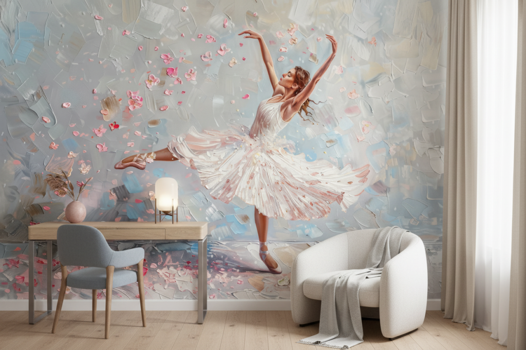 Papier peint danse artistique ballerine avec pétales de fleurs - Bureau