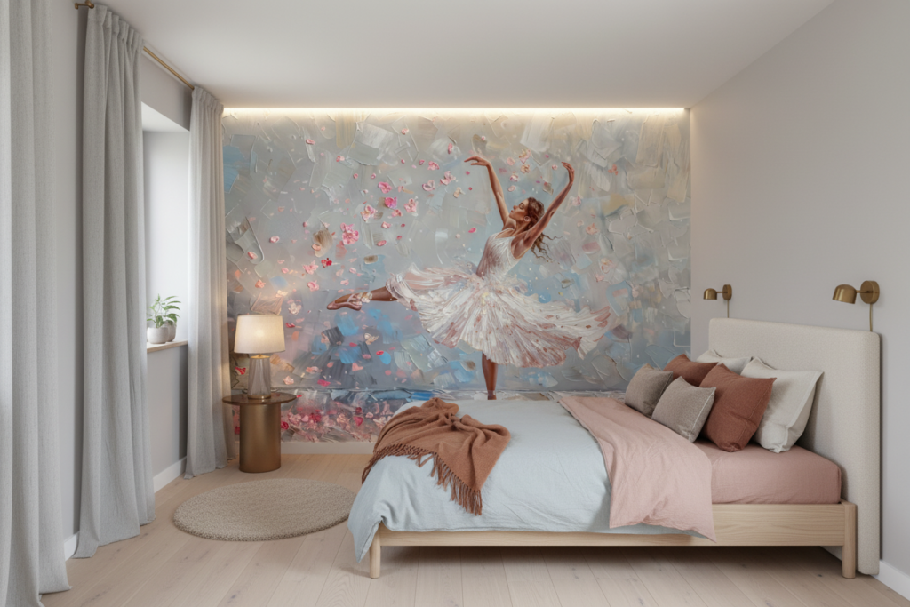 Papier peint danse artistique ballerine avec pétales de fleurs - Chambre ado