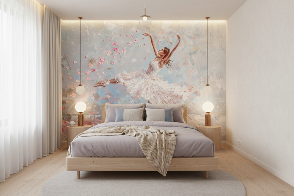 Papier peint danse artistique ballerine avec pétales de fleurs - Chambre adulte