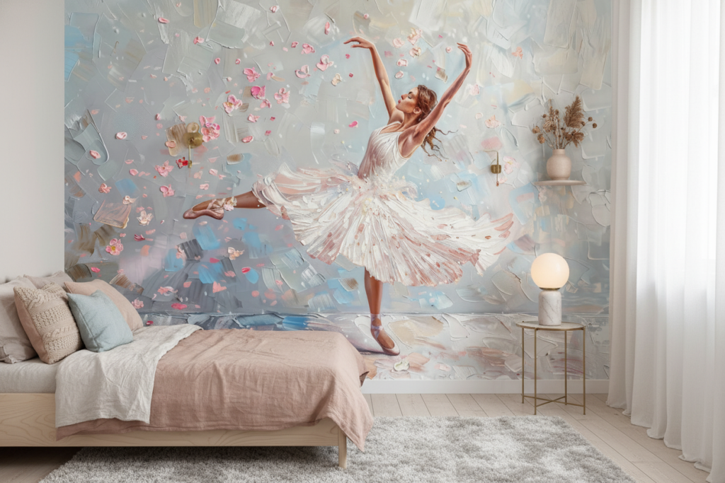 Papier peint danse artistique ballerine avec pétales de fleurs - Chambre enfant