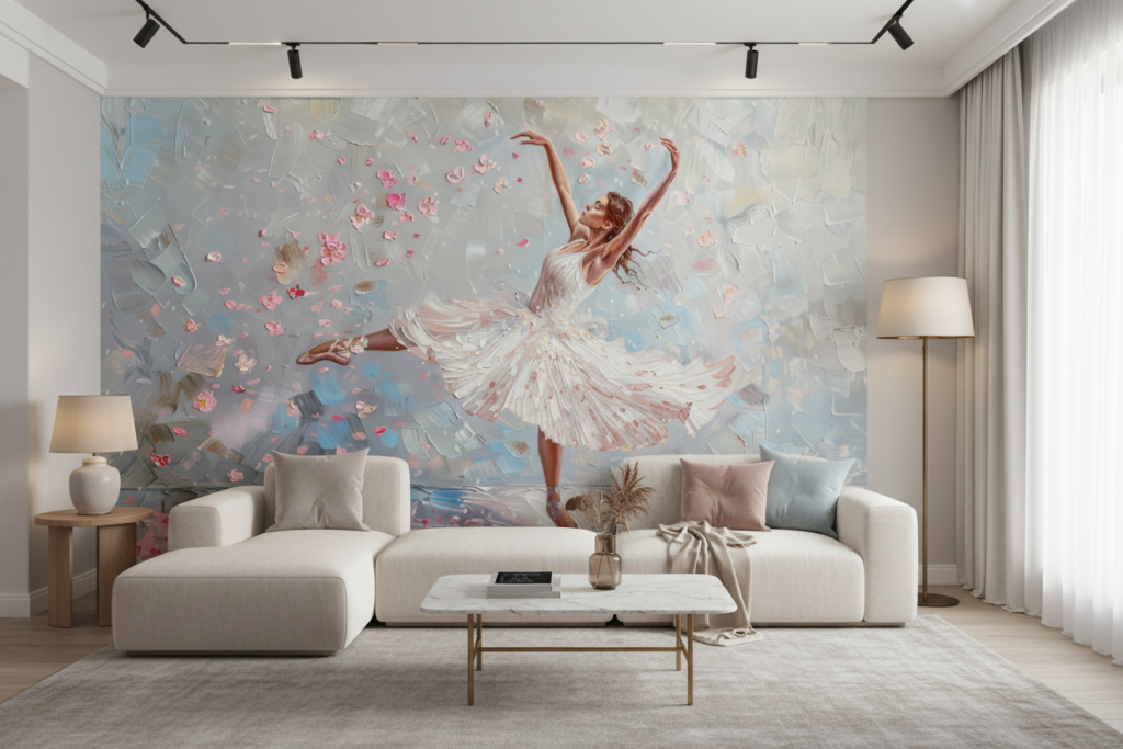 Papier peint danse artistique ballerine avec pétales de fleurs - Salon / Séjour