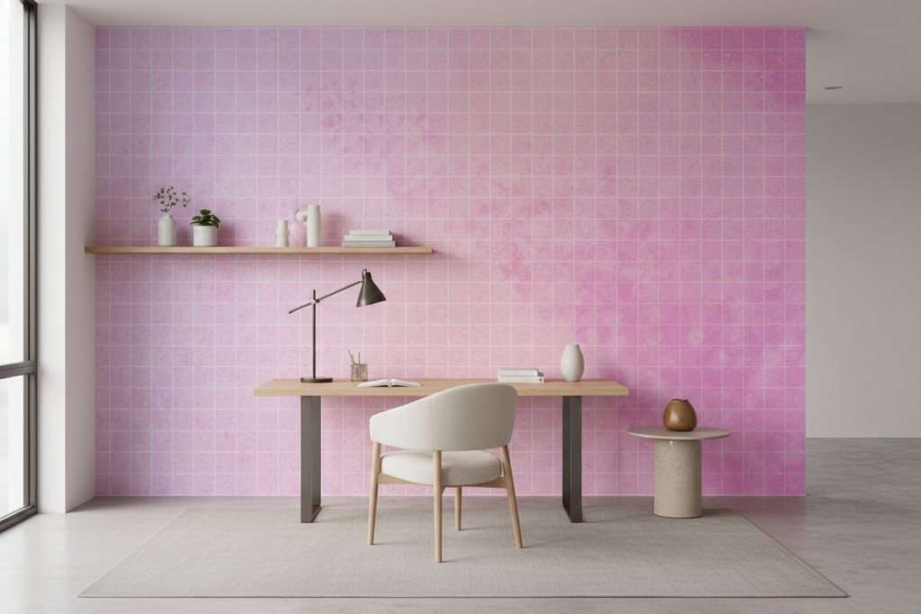 Papier peint dégradé rose et violet avec motif géométrique quadrillé - Bureau