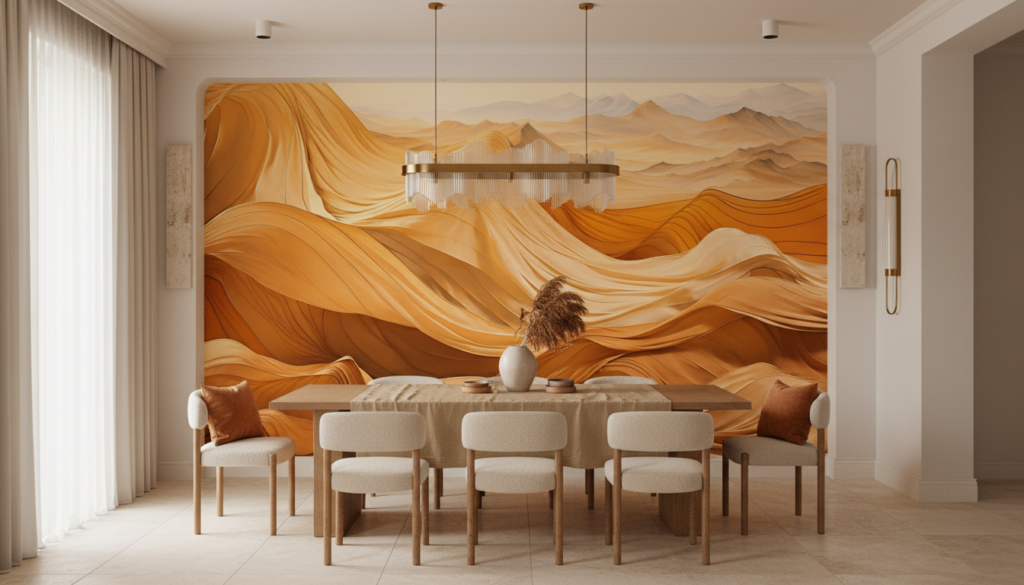 Papier Peint Dunes Dorées Abstraites Paysage Montagneux Ondulant - Salle à manger