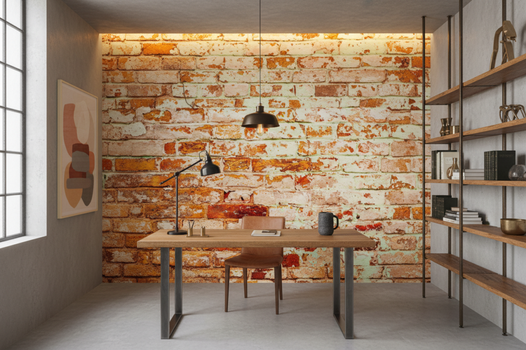 Papier peint effet brique ancienne patinée style industriel vintage - Bureau
