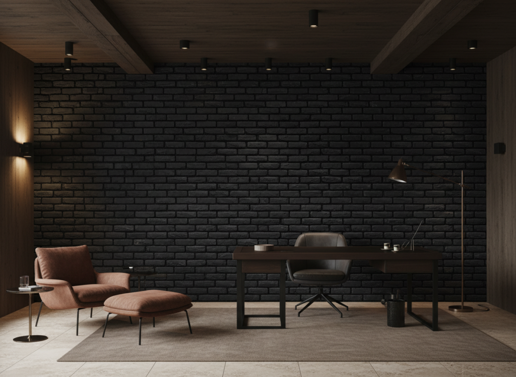 Papier Peint Effet Briques Anthracite Texture Industrielle Vintage - Bureau