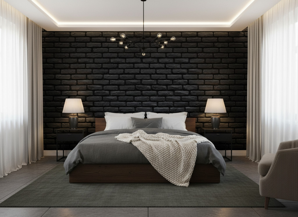 Papier Peint Effet Briques Anthracite Texture Industrielle Vintage - Chambre adulte