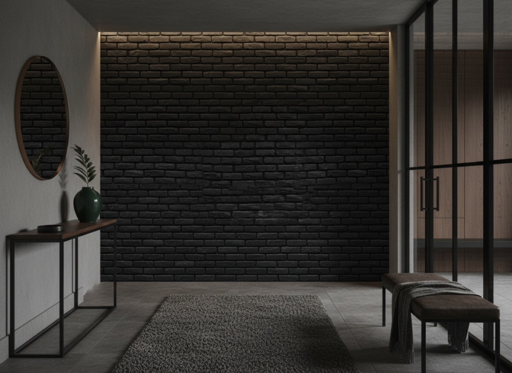 Papier Peint Effet Briques Anthracite Texture Industrielle Vintage - Couloir