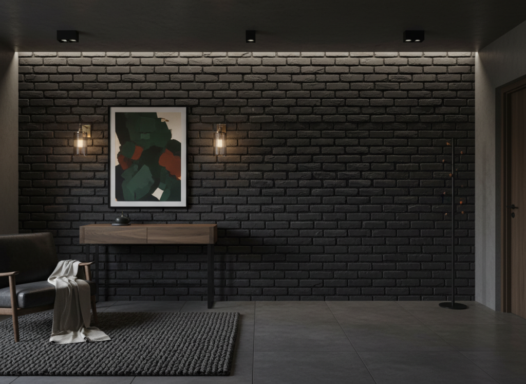 Papier Peint Effet Briques Anthracite Texture Industrielle Vintage - Entrée