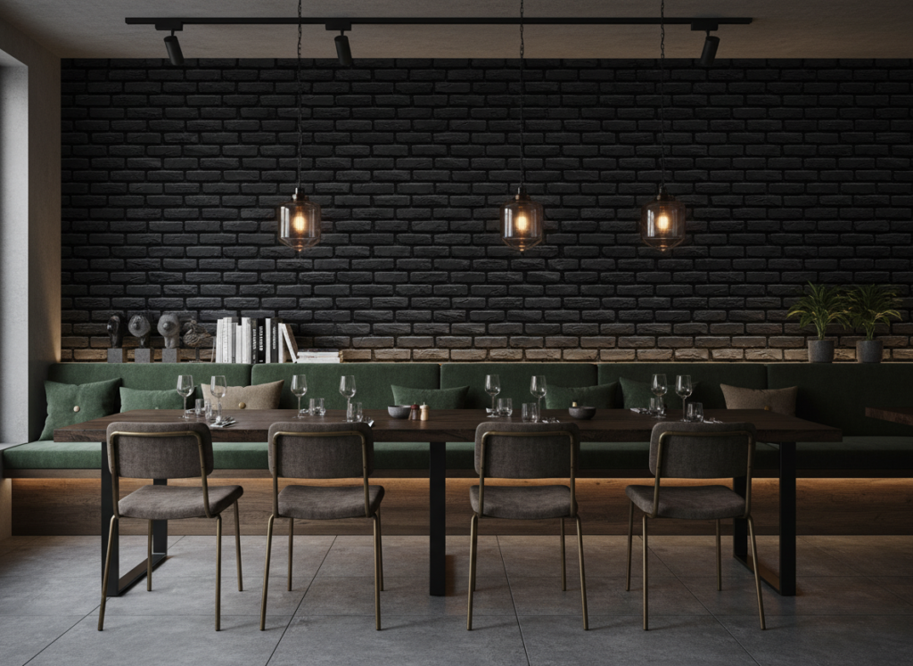 Papier Peint Effet Briques Anthracite Texture Industrielle Vintage - Restaurant