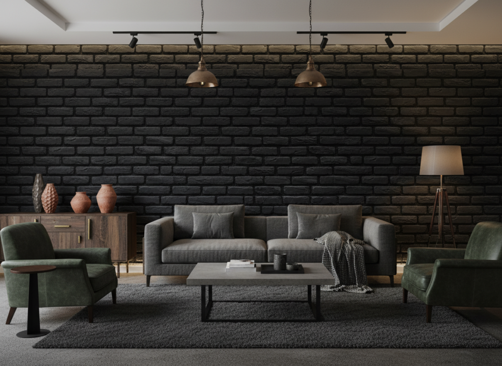 Papier Peint Effet Briques Anthracite Texture Industrielle Vintage - Salon / Séjour