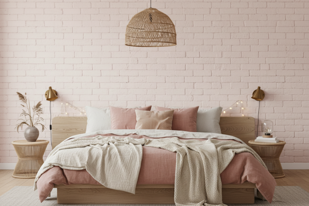 Papier Peint Effet Briques Blanches Vintage Shabby Chic - Chambre adulte